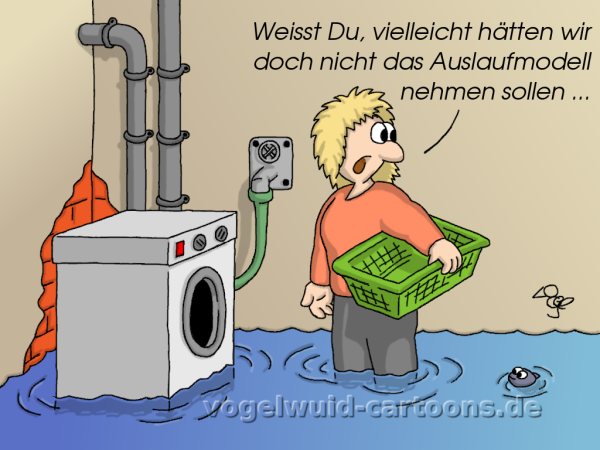 Cartoon Wasserschaden - 'Weisst du, vielleicht hätten wir doch nicht das Auslaufmodell nehmen sollen ...'