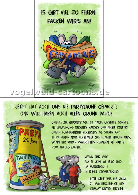 Vogelwuid Cartoons Auftragsarbeiten Geburtstagseinladungen