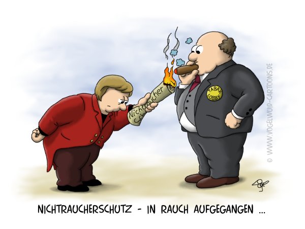 Cartoon Nichtraucherschutz - 'Nichtraucherschutz in Rauch aufgegangen'